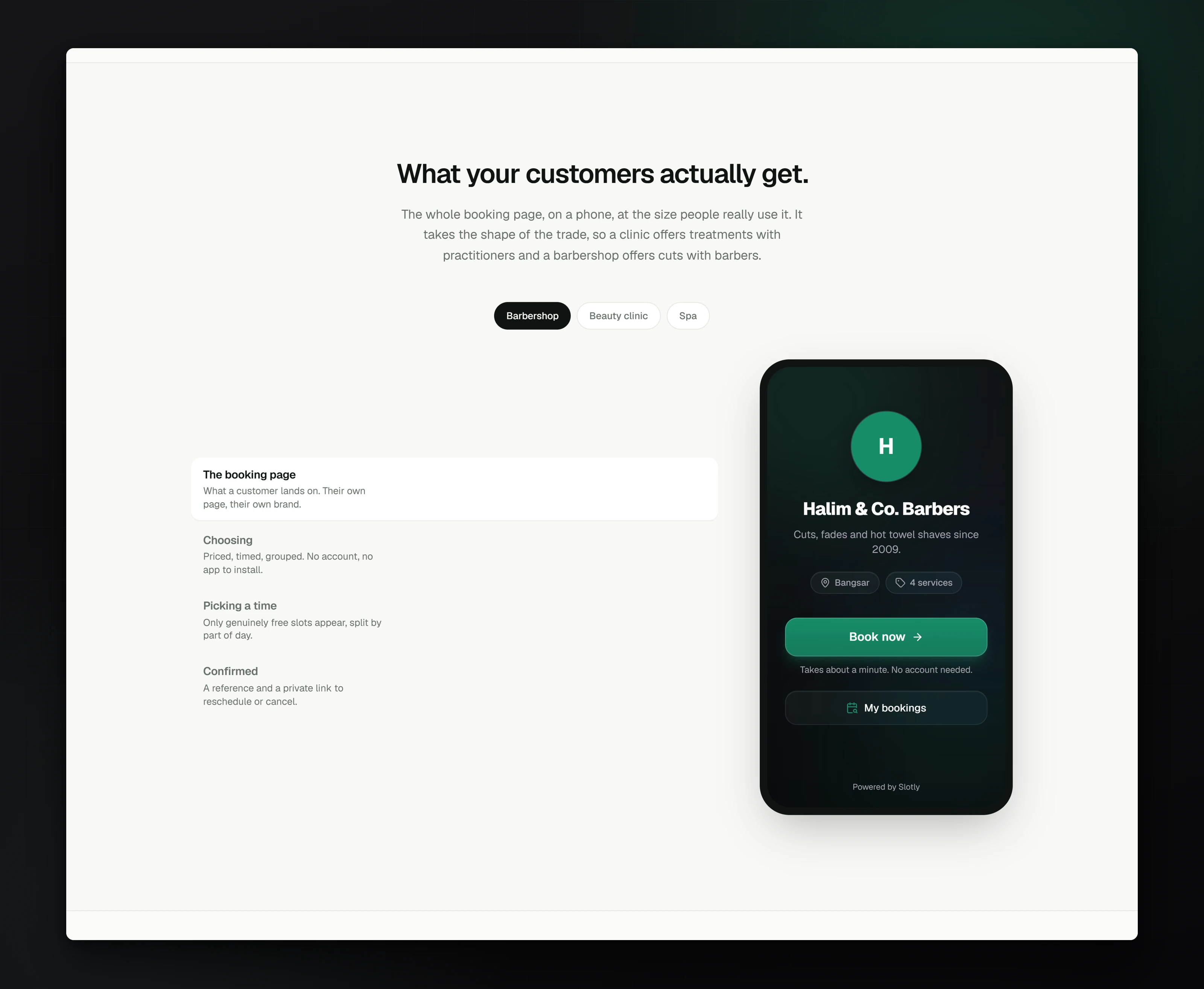 The booking page changing its wording for different trades
