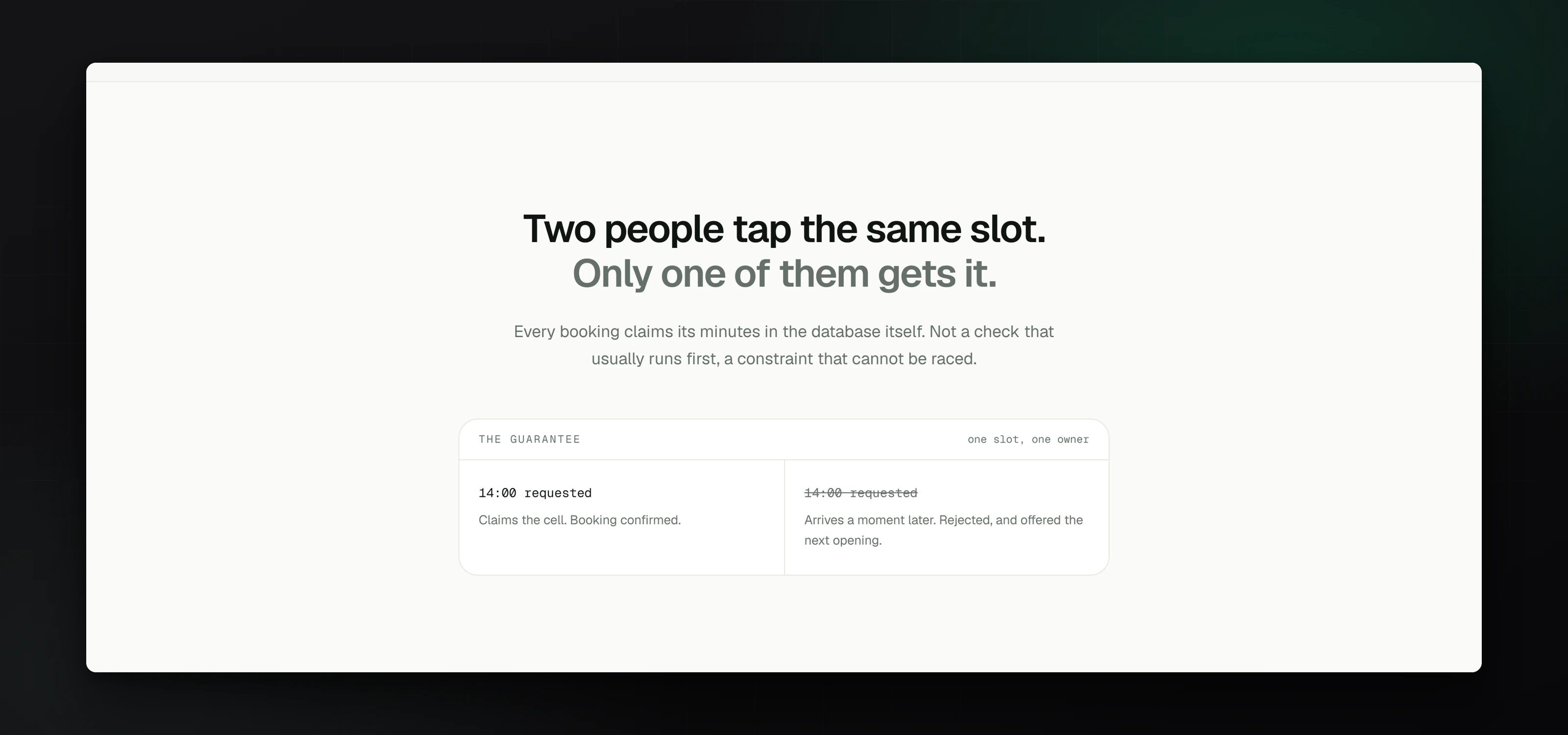 How Slotly stops two bookings claiming the same slot