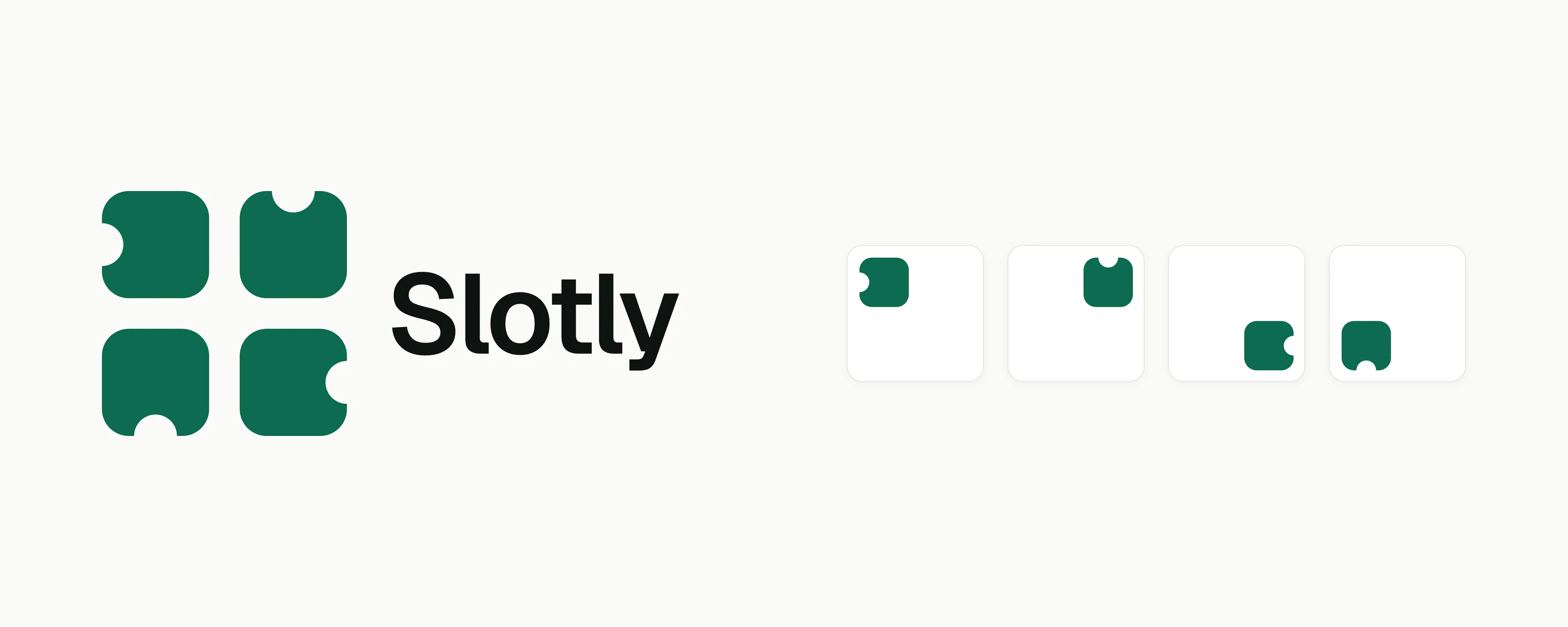 The Slotly mark and wordmark, with the single cell shown at each of its four rotations